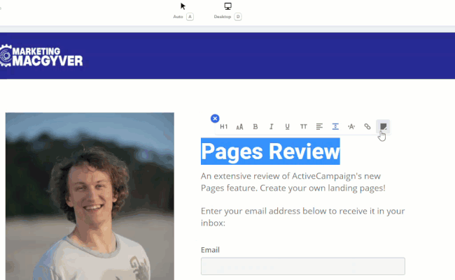 ActiveCampaign Pages Editor Color Pallete