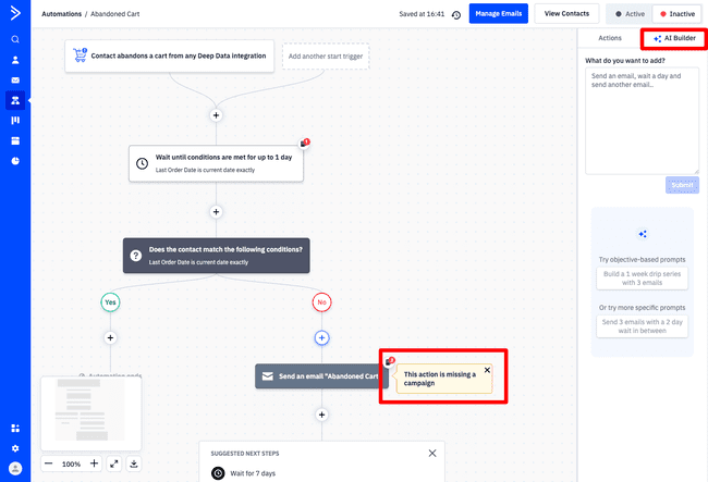 ActiveCampaign abandoned cart email marketing automation