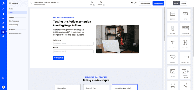 ActiveCampaign landing page builder