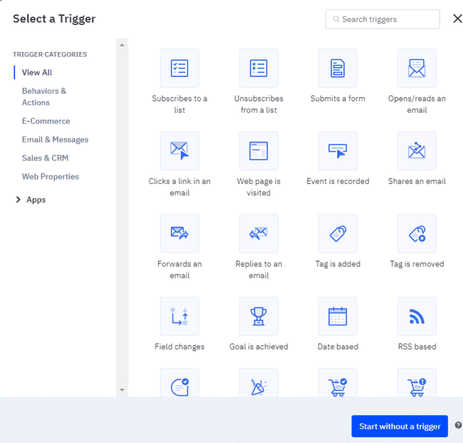 ActiveCampaign sales automation trigger options