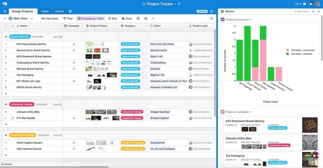 Airtable customizable project tracker management tool