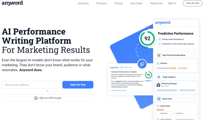 Anyword herramienta de IA para redactar email marketing