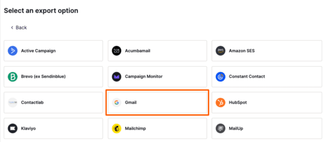Beefree Gmail export option connector