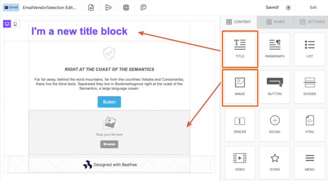 Beefree add content blocks email template