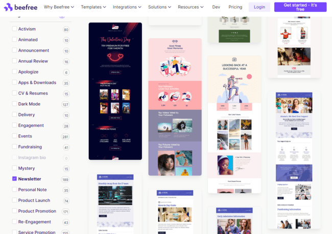 Beefree email template catalogue