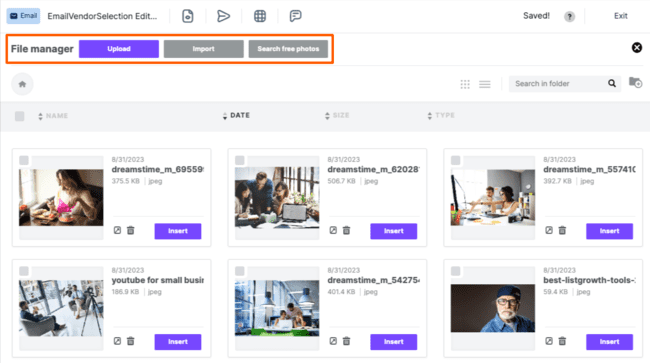Beefree image options email design photos add