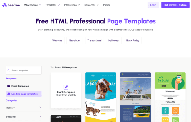 creador de landing pages gratuito BEE