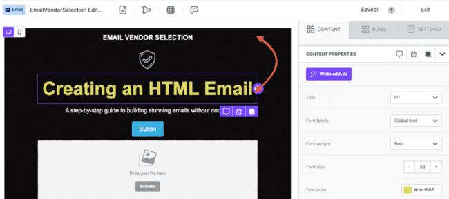 Beefree moving content blocks email layout design