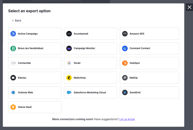 Beefree push to email marketing software sending system export