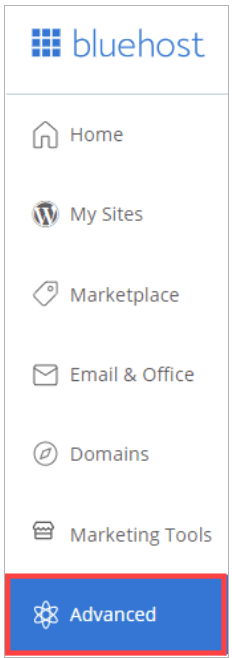 Bluehost web hosting account menu