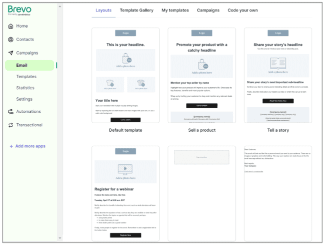 Brevo email templates layout