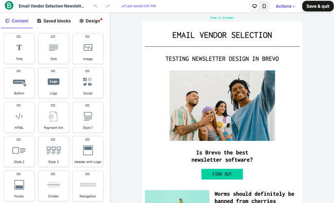 Brevo newsletter editor