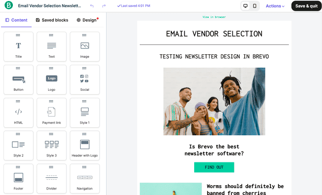 Brevo nieuwsbrief editor