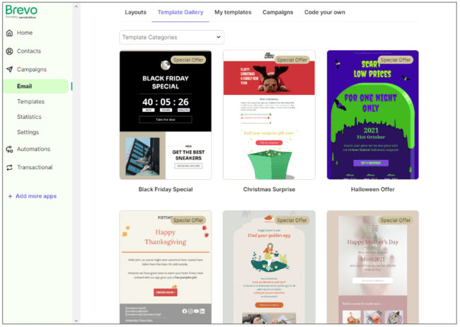 Brevo template gallery