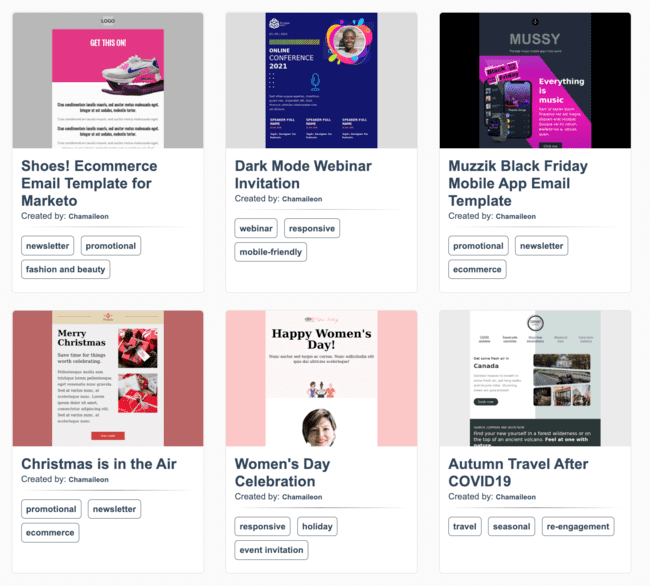 Chamaileon catalog of HTML email templates