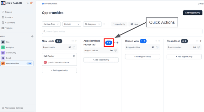 ClickFunnels Opportunities customer relationship management