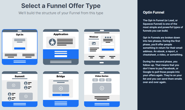 ClickFunnels sales funnel creation options