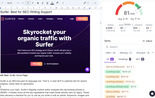 complemento Surfer para contenido optimizado para SEO