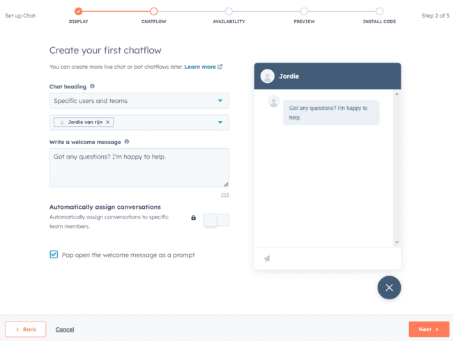 crear un chatflow en Hubspot CRM