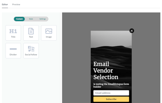 EmailOctopus Review drag and drop popup and form editor