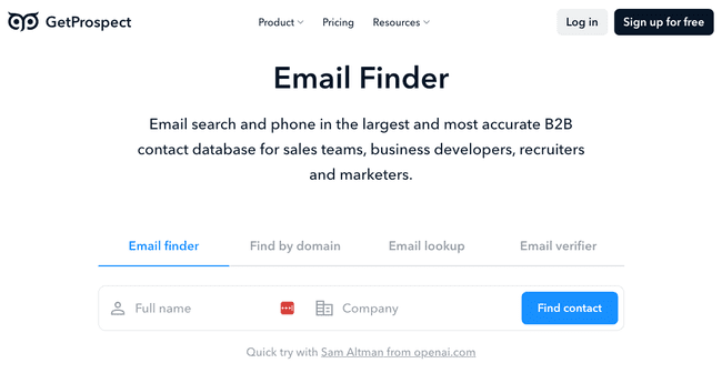 GetProspect email finding tools and email verifier feature