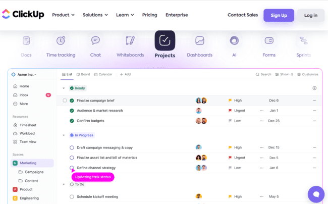 herramienta de gestión de proyectos ClickUp
