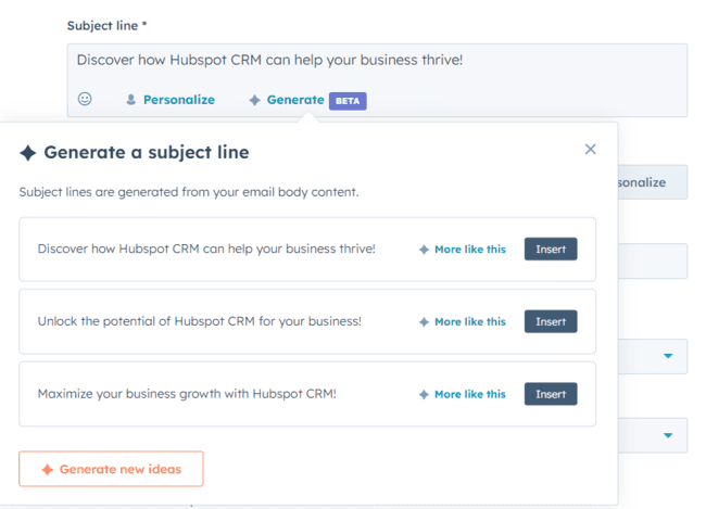 Hubspot CRM AI subject line generator