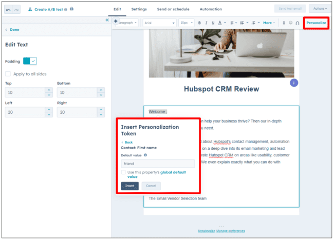 Hubspot CRM email personalization