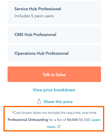Hubspot professional pricing options
