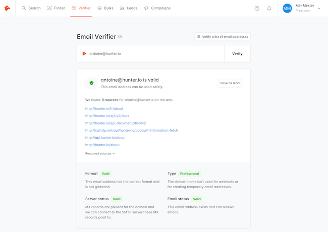 Hunter email verifier checker tool verification validation