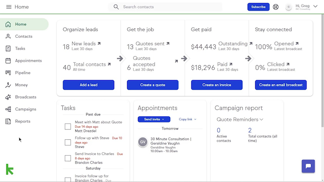 Keap CRM with email marketing sales pipeline