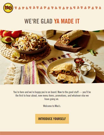 MOEs email marketing welcome restaurant