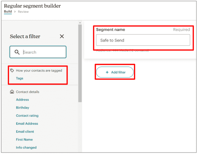 Mailchimp segment builder
