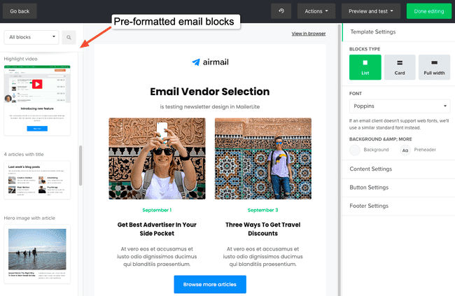MailerLite beste editor voor email nieuwsbrieven