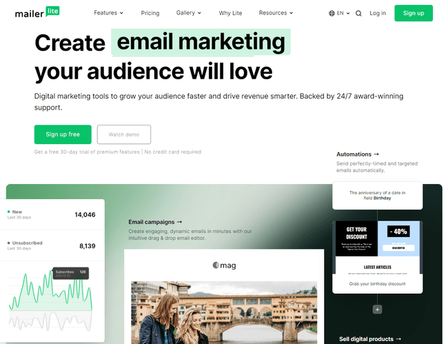 MailerLite free builder for creating school newsletters