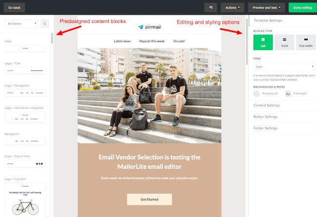Mailerlite drag-and-drop email editor