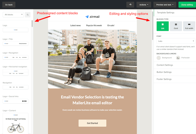 Mailerlite review email campaign editor