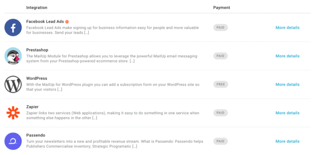 Mailup native integrations