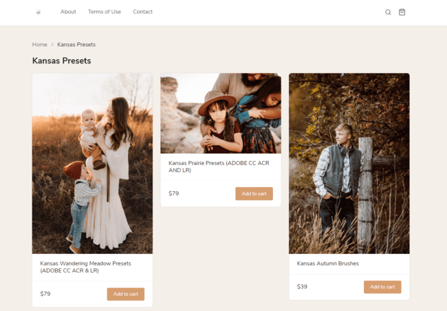 Megan Hein photography Sellfy online store