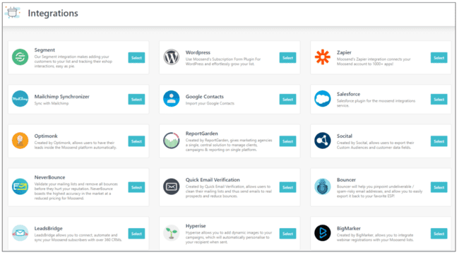 Moosend review integrations