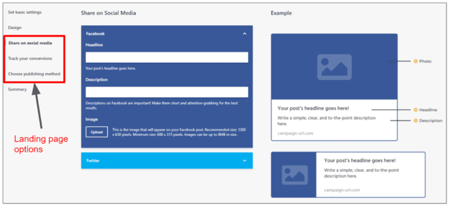 Moosend review landing page settings