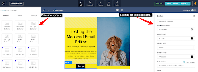 Moosend drag and drop email editor review marketing tool software