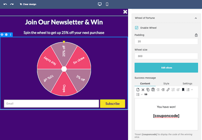 Moosend forms landing pages spin wheel of fortune review