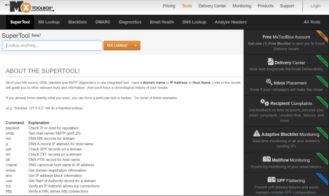 MxToolbox ip reputation check supertool
