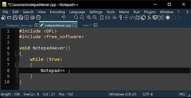 NotePad++ html editor interface