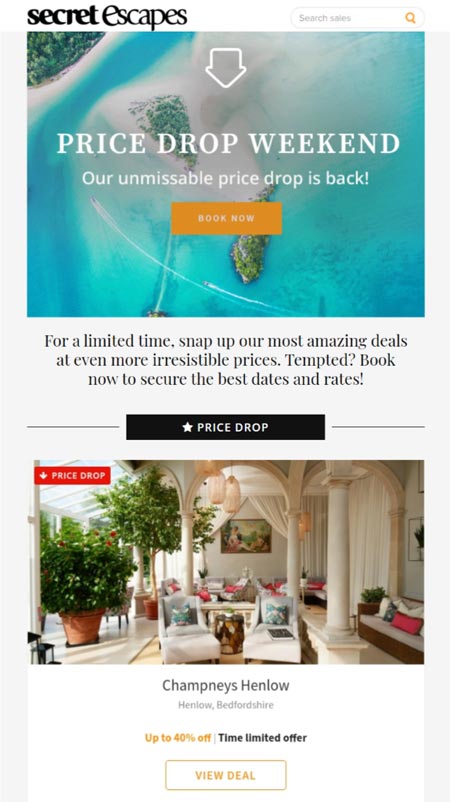 Personalisation Price drop email example