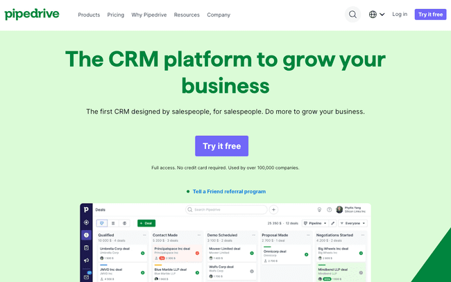 Pipedrive sales crm platform homepage