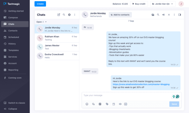 SMS text message chat conversation Textmagic review