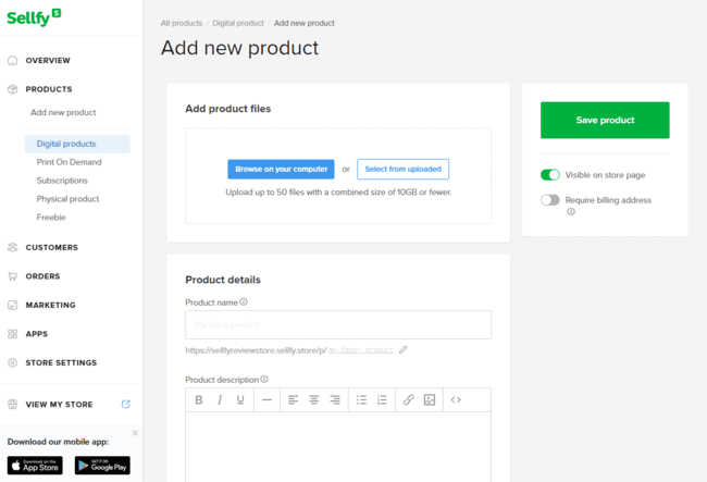 Sellfy add new product