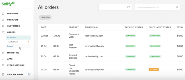 Sellfy order tracking